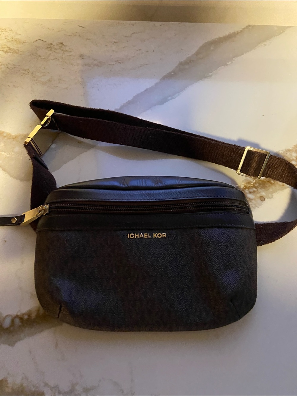 Michael Kors Dark Brown Belt Bag with Gold Hardware